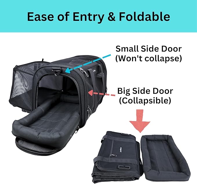 Crash-Tested Dog Carrier & Small Dog Car Seat (Test with FMVSS 213b - 5 Star Safety Rated by CPS) | Cat Carrier Soft - Expandable, Zipper Locks, Fan Pocket | Best for Safe Travel - For Pet Up to 13lbs
