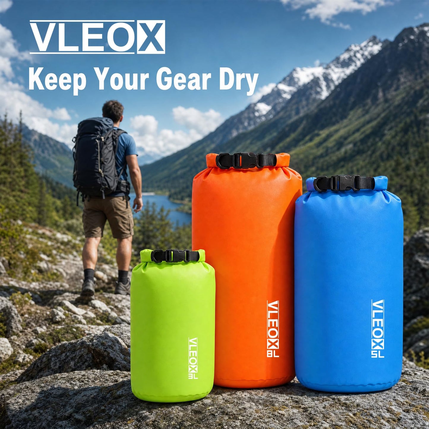 vleoX Dry Bag 3-Pack/5-Pack, Lightweight Dry Sack, Waterproof Bags