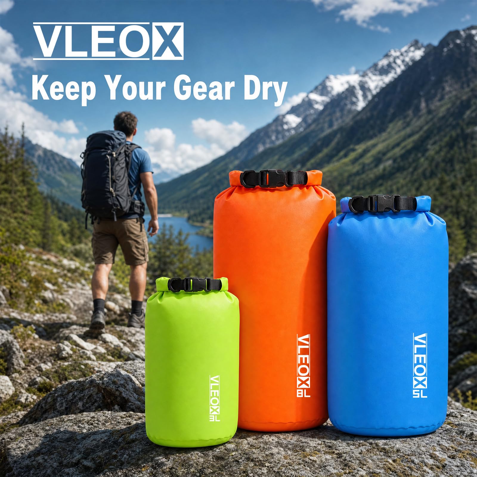vleoX Dry Bag 3-Pack/5-Pack, Lightweight Dry Sack, Waterproof Bags