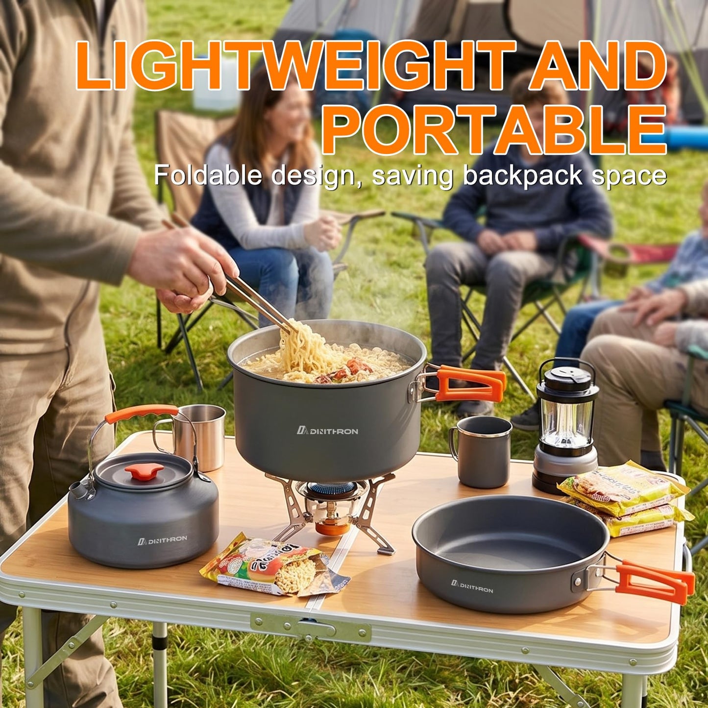DINITHRON 18-Piece Large Capacity Camping Cookware Set Aluminum Mess Kit