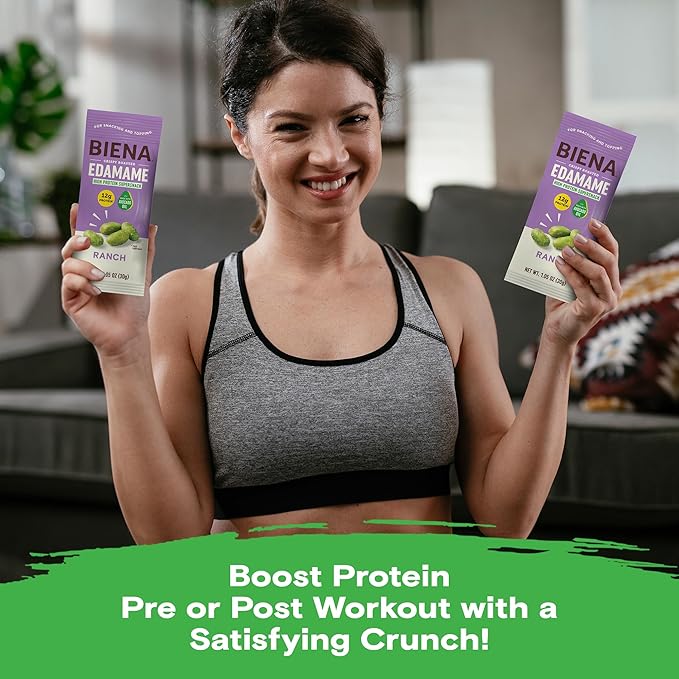 Biena Crispy Roasted Edamame Beans Snack ??High Protein Low Carb Snack for Adults & Kids, 12g Protein per Serving - Made w/Avocado Oil ??Vegan, Gluten-Free ??10-Pack, 1.05oz Bags, Ranch