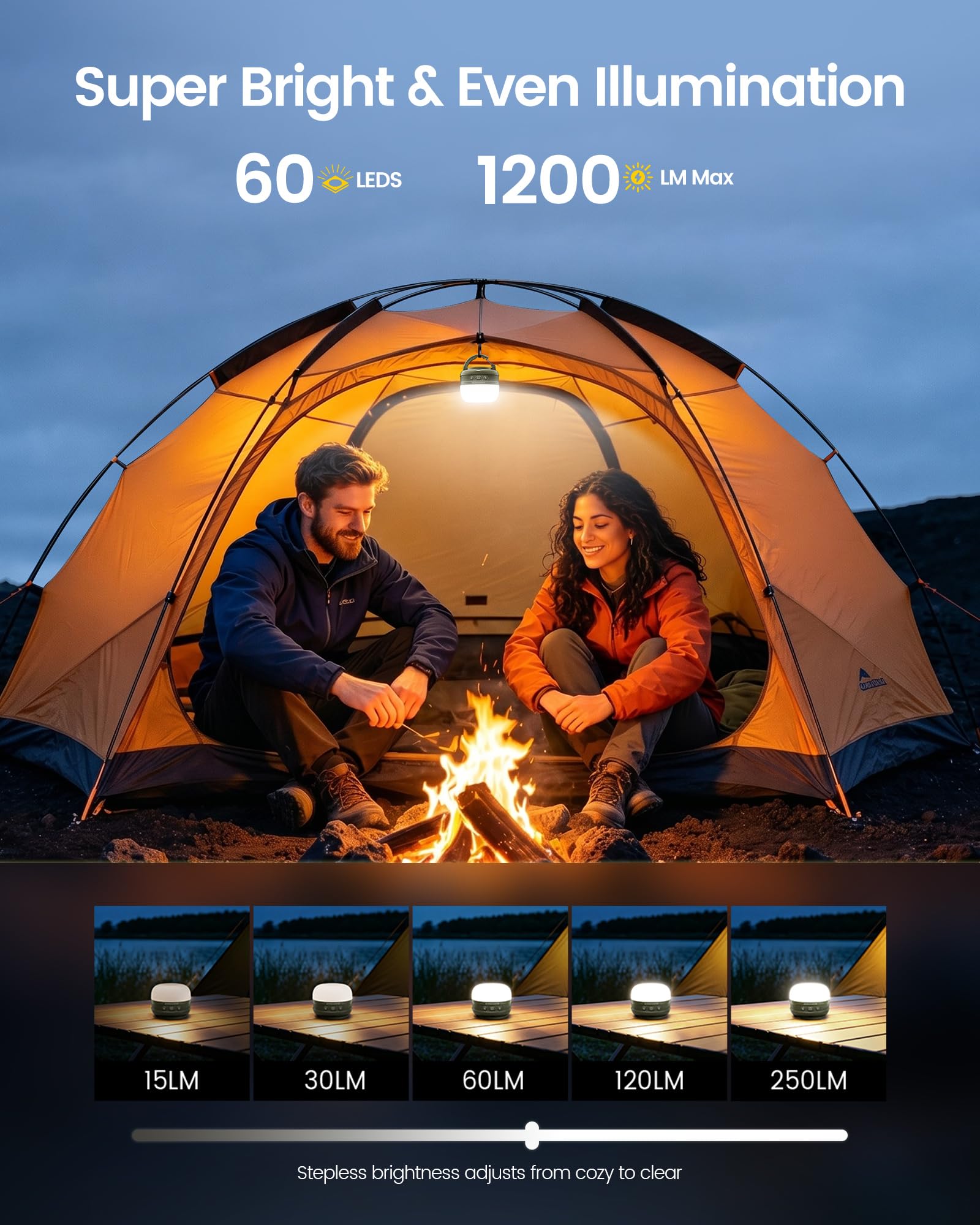 Glocusent 400H Camping Lantern, 5000mAh Rechargeable Lantern, Solar Pocket