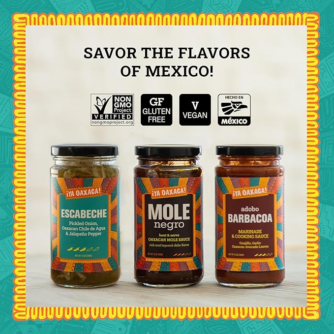 Ya Oaxaca - Variety Pack - Includes 1 Jar Each Mole Negro, Escabeche, & Barbacoa Marinade - Great Marinade for Chicken, Pork, or Veggies - Non-GMO, Gluten Free - 12oz (Pack of 3)