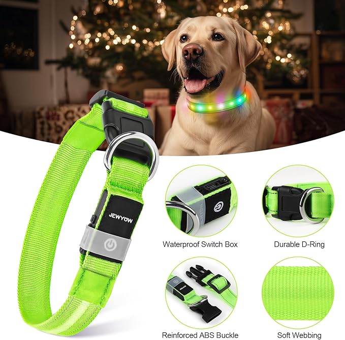 LED Dog Collar, Light Up Dog Collar, USB Rechargeable - Brightest Dog Lights for Night Walking, 6 Light Modes, Adjustable for Dog Safety(Large, Neon Green)
