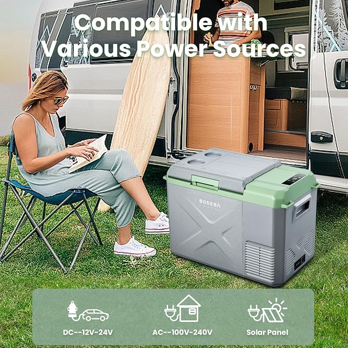 BODEGACOOLER 12 Volt Car Refrigerator, 26 Quart Car Fridge, -4℉-68℉ Portable Freezer, Electric Compressor Cooler 12/24V DC100-240 Volt AC for Outdoor RV Camping Travel Vehicles Home Use