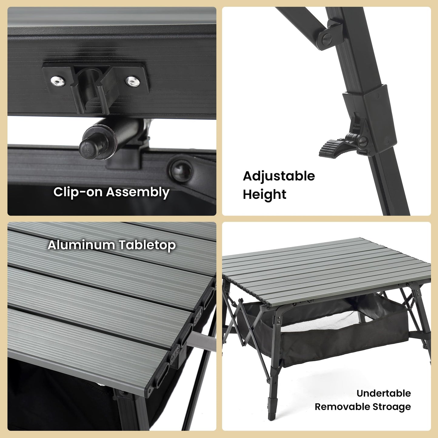 ARROWHEAD OUTDOOR 39 in Aluminum Folding Camp Roll Up Table, Camping