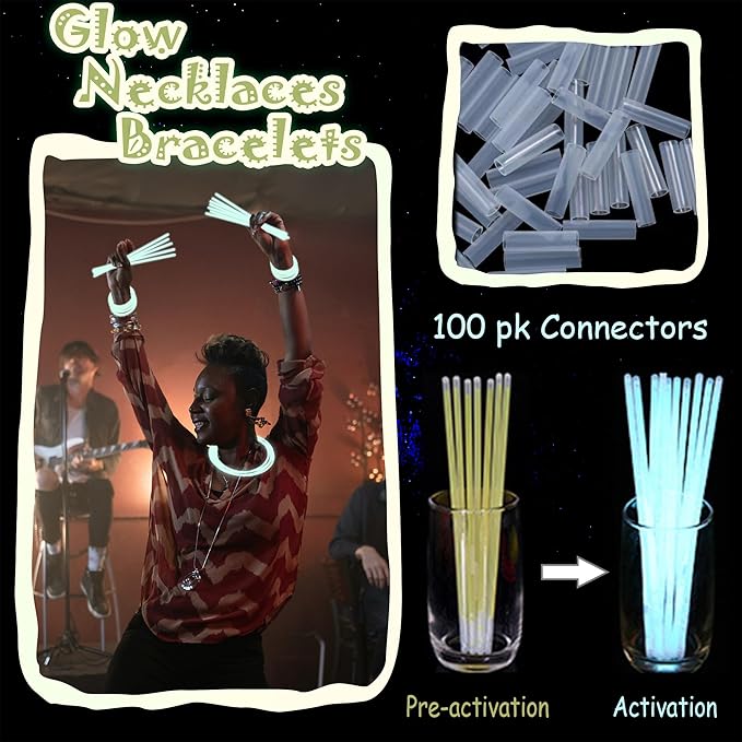 100 pk 8" White Glow Sticks Bulk Party Favors, Light up Glow Necklaces & Bracelets in the Dark Party Supplies For Christmas Halloween 4th of July Birthday Neon Party (100 * White)