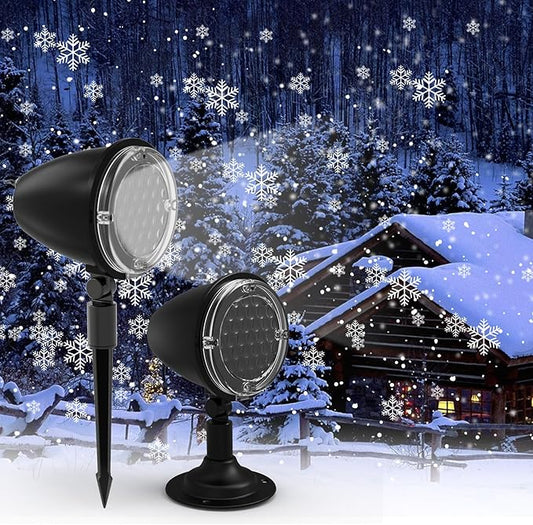 2pcs Snowfall LED Light Projector,FLEVO Outdoor Snowflake Lights Projector,Christmas LED Projector Lights, Landscape Decorative Lighting for Holiday Garden Party Decoration