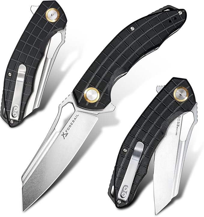 Folding Pocket Knife, 3.54" DC53 Steel Blade,4.65" G10 Handle, Liner Lock, Reversible Pocket Clip for Everyday Carry, Outdoor Activities. (Gray Stonewashed Blade)