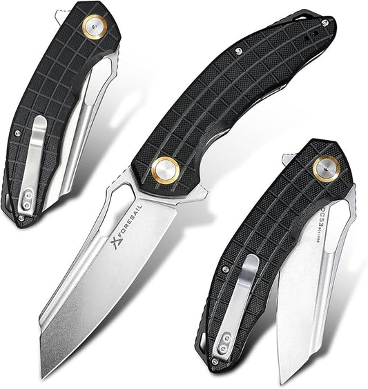 Folding Pocket Knife, 3.54" DC53 Steel Blade,4.65" G10 Handle, Liner Lock, Reversible Pocket Clip for Everyday Carry, Outdoor Activities. (Gray Stonewashed Blade)