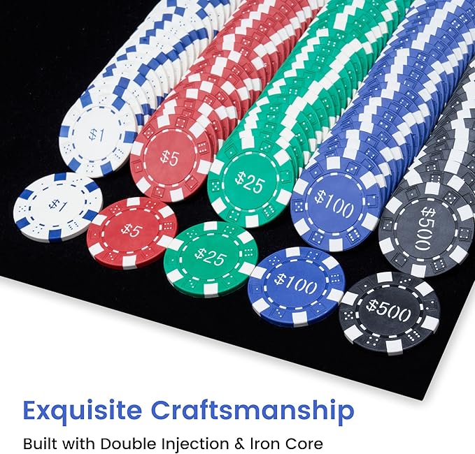 Poker Chips with Numbers,500PCS Poker Chip Set with Aluminum Travel Case,11.5 Gram Poker Set for Texas Holdem and Blackjack.