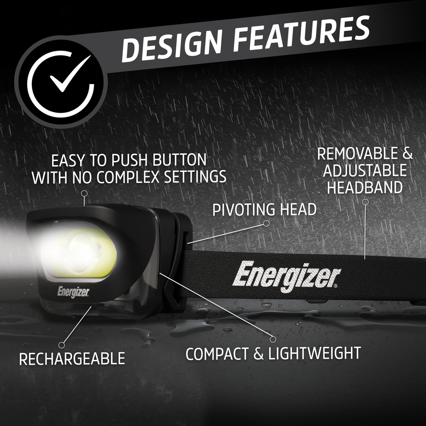 Energizer LED Rechargeable Headlamp (2-Pack), Black, LED Headlamp with Red Light Option, USB