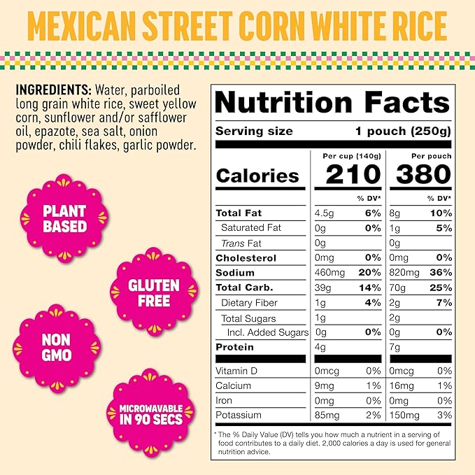 SOMOS Mexican Street Corn White Rice ??Gluten Free, Non-GMO, Vegan & Microwavable Meals Ready to Eat - Delicious, Healthy & Convenient - Perfect for Burrito Bowls, Tostadas & More | 8.8 oz (Pack of 6)