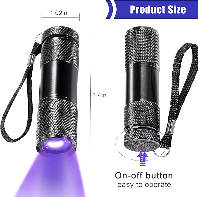 Roceei 10 Pieces UV Blacklight Flashlights, LED Light, Handheld, Mini Light Torch Detector, Portable UV Flashlight Torch for Pets Stains Urine (Purple Light)