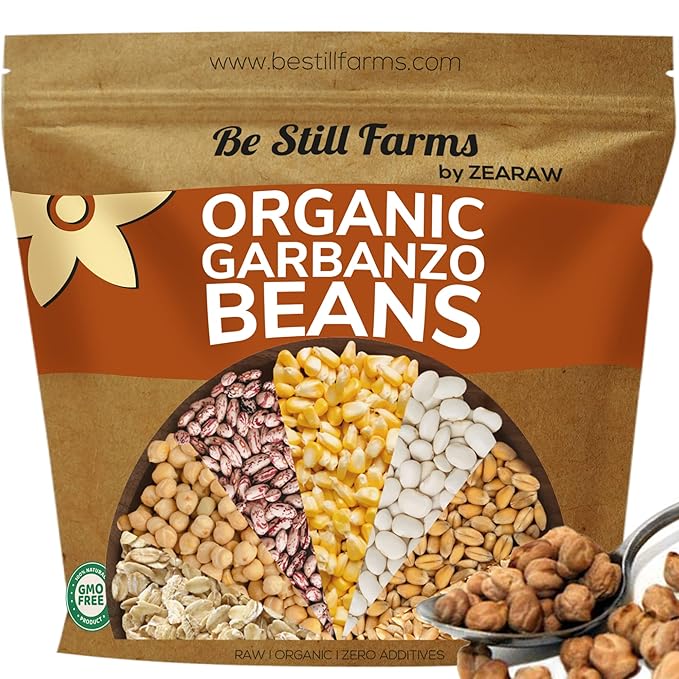 Be Still Farms Organic Chickpeas Garbanzo Beans Dry 2.8 lb - Dried Chick Peas - Great Protein for Tofu, Tahini - Similar to Soy Beans | USA Grown | USDA Certified | Vegan | Non-GMO | Gluten Free