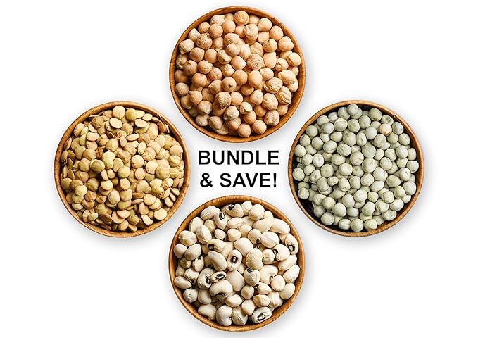 Food to Live Premium Pulses Bundle, 4 Pack ??Chickpeas(5 LB), Whole Green Peas(5 LB), Green Lentils(5 LB), Black-Eyed Peas(5 LB), Raw, Vegan, Kosher, Sproutable, Rich in Fiber and Protein, Legumes.