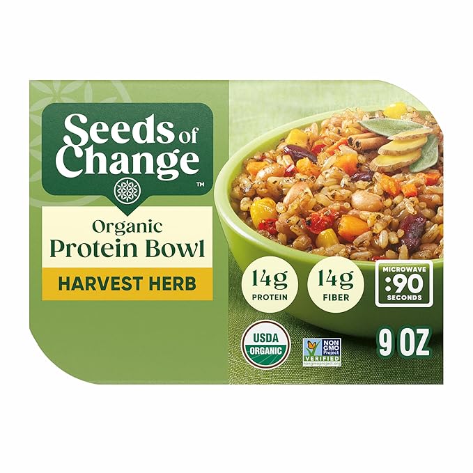 SEEDS OF CHANGE Organic Protein Bowl Harvest Herb, Prepared Entrée, Microwave in 90 Seconds, 9 oz (Pack of 6)