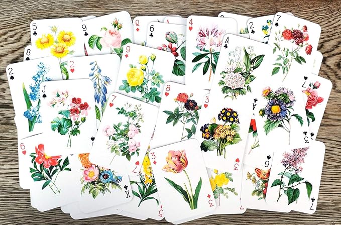Flowers Roses Playing Cards (Poker Deck 54 Cards All Different) Vintage Graden Flowers Roses Wildflowers Engraving Painting by Redoute