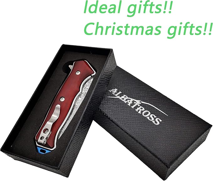 ALBATROSS Premium Damascus Folding Knife - EDC Pocket Knife with Cocobolo Wood Handle, 3.5" Blade, Liner Lock System - Outdoor Camping Hunting Survival Tool - Gift for Men-HGDK001