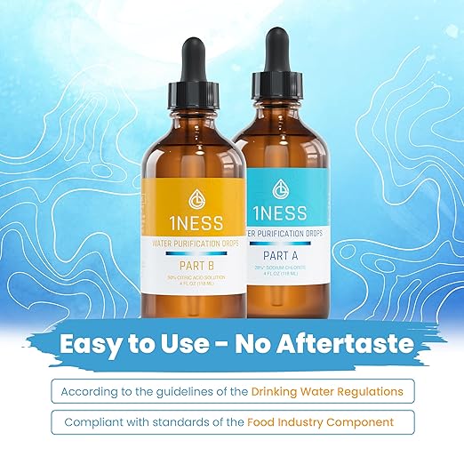 1ness Chlorine Dioxide Kit | 2 Part Liquid Classic 1:1 Set | Citric Acid 50% : Sodium Solution 28% | 1x 4oz Solution A + 1x 4oz Solution B