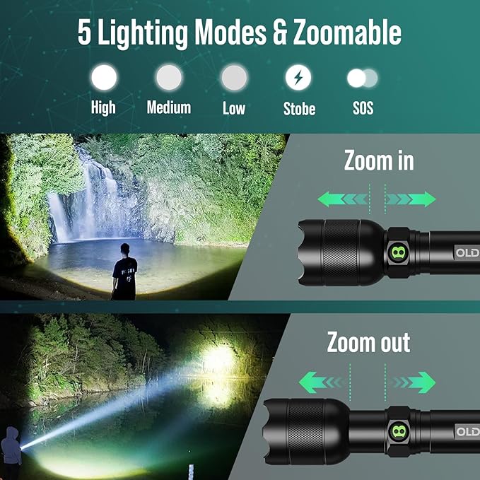Rechargeable LED Flashlights High Lumens, 2 Pack 5 Modes Small Bright Handheld Flash Light, Zoomable, Powerful, Waterproof for Camping, Home Emergency
