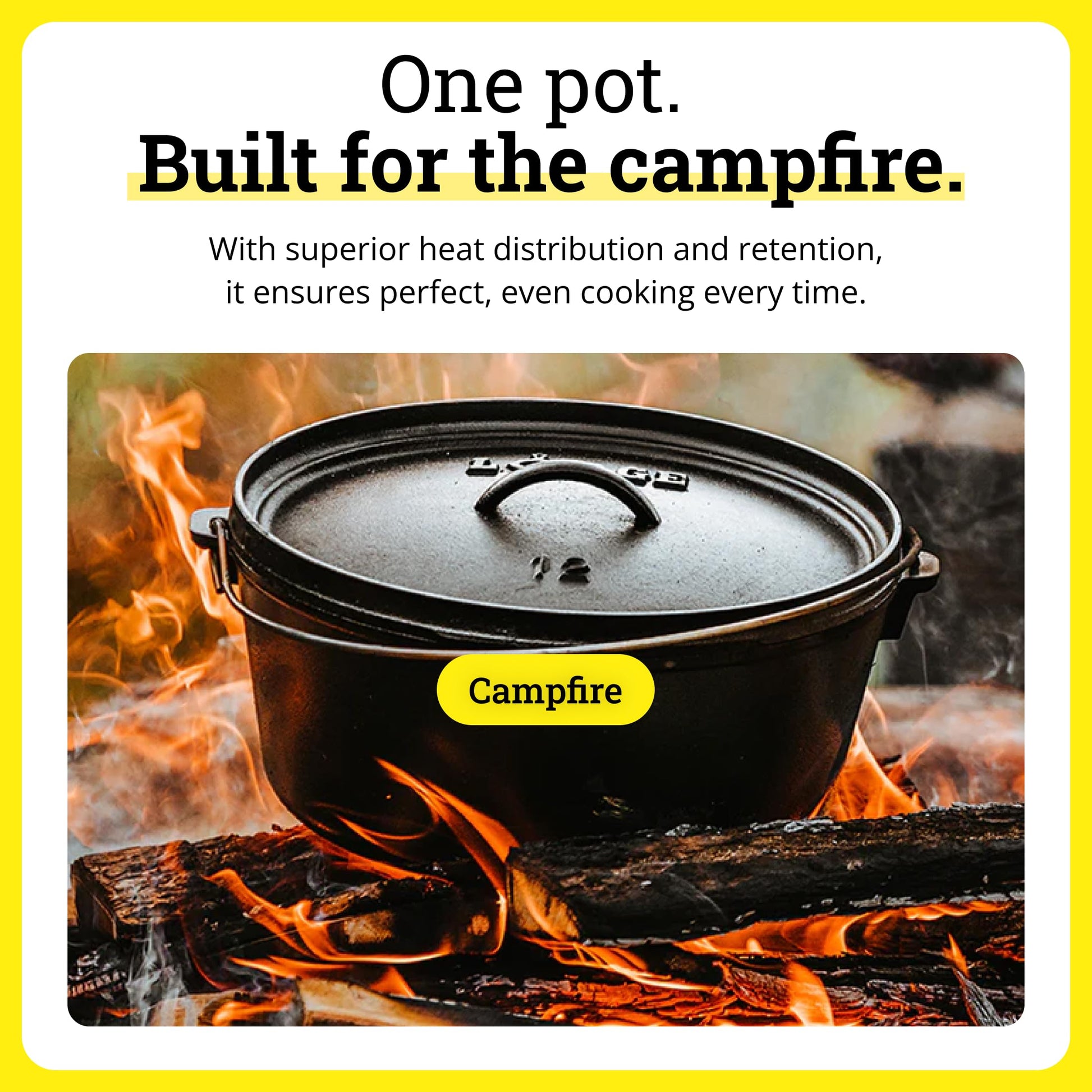 Lodge Seasoned Cast Iron Camp Dutch Oven with Lid - 8 Quart - Dual Handles - Seasoned Cast Iron