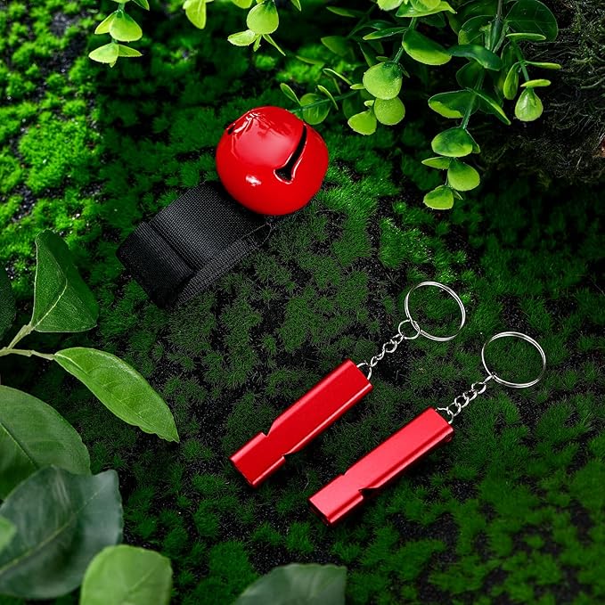 4 Sets Bear Bells with Whistle for Hiker, Loud Bear Bell with Emergency Whistle, Bear Bells for Hiking, Outdoor Camping, Survival, Biking, Fishing, Climbing, Hunting, Pet Tracker