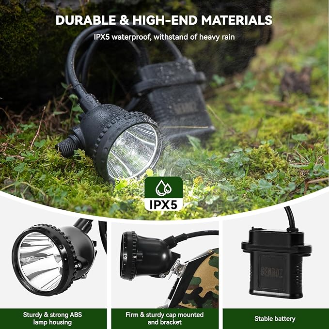 10W LED Coon Hunting Lights for Predator Coyote Hog, 55000 LUX Super Bright Hunting Headlamp Rechargeable, IPX5 Waterproof White Light & Red/Green Optical Filters, 5 Position Switch Soft Cap