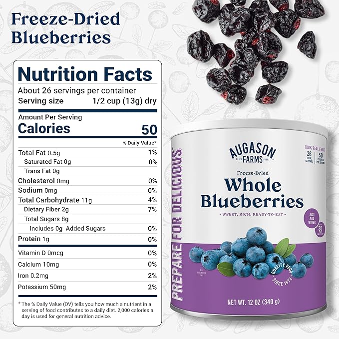Augason Farms Dried Whole Blueberries Can ??Dried Fruit for Baking & Emergency Food Supply ??Dehydrated Camping Food with Long Shelf Life for Everyday Meal ??26 Servings