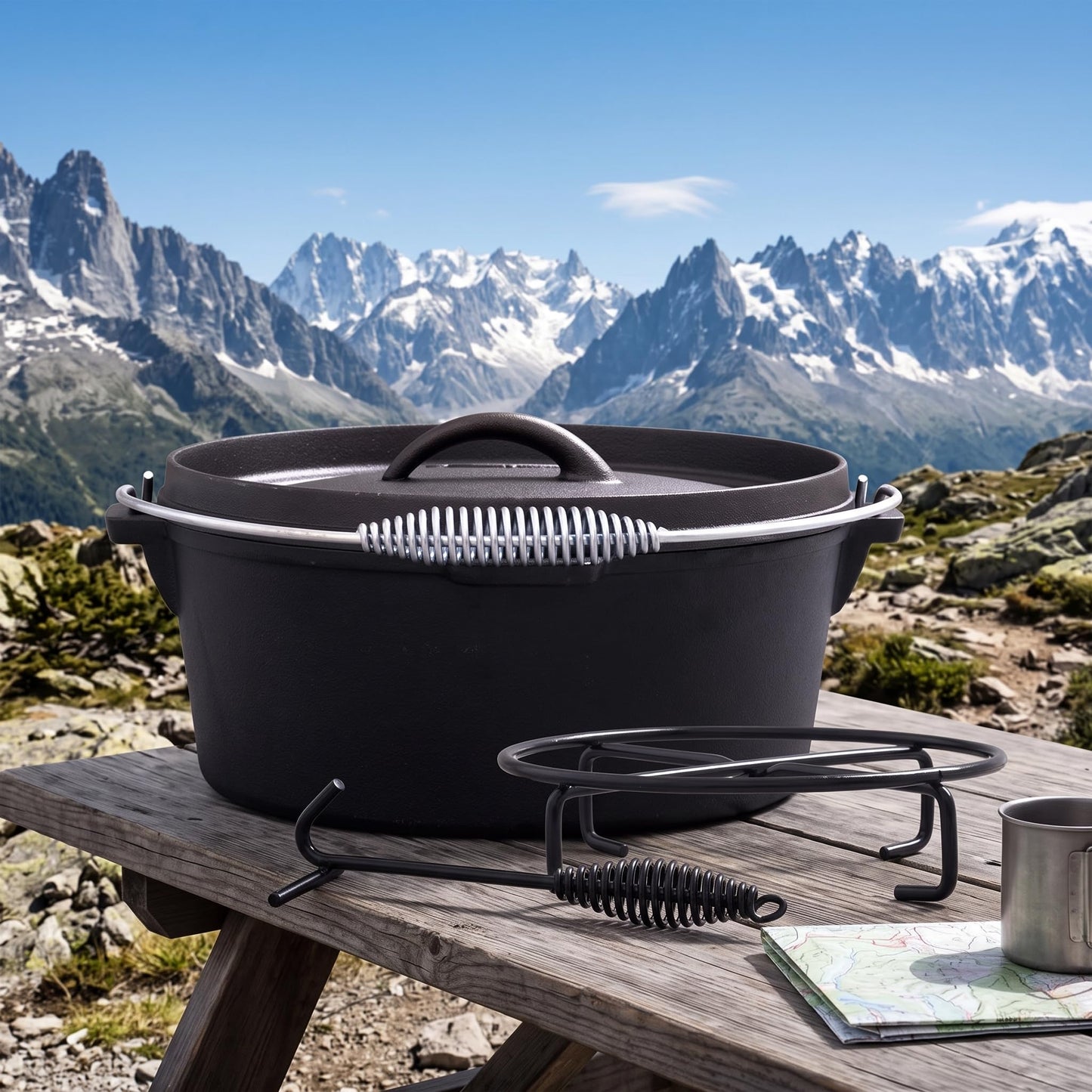 4.5Qt camping dutch oven with lid，cast iron dutch oven，Lifter Handle，Camping Tripod，Cast Iron