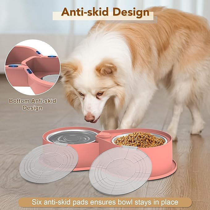 Stainless Steel Dog Bowl Set with Lids, 304 Metal Dual Food & Water Bowls for Dogs & Cats, Large Capacity Pet Feeder with Cover Keeps Food Fresh, Anti-Skid Dog Dish for Small/Medium/Large Pets