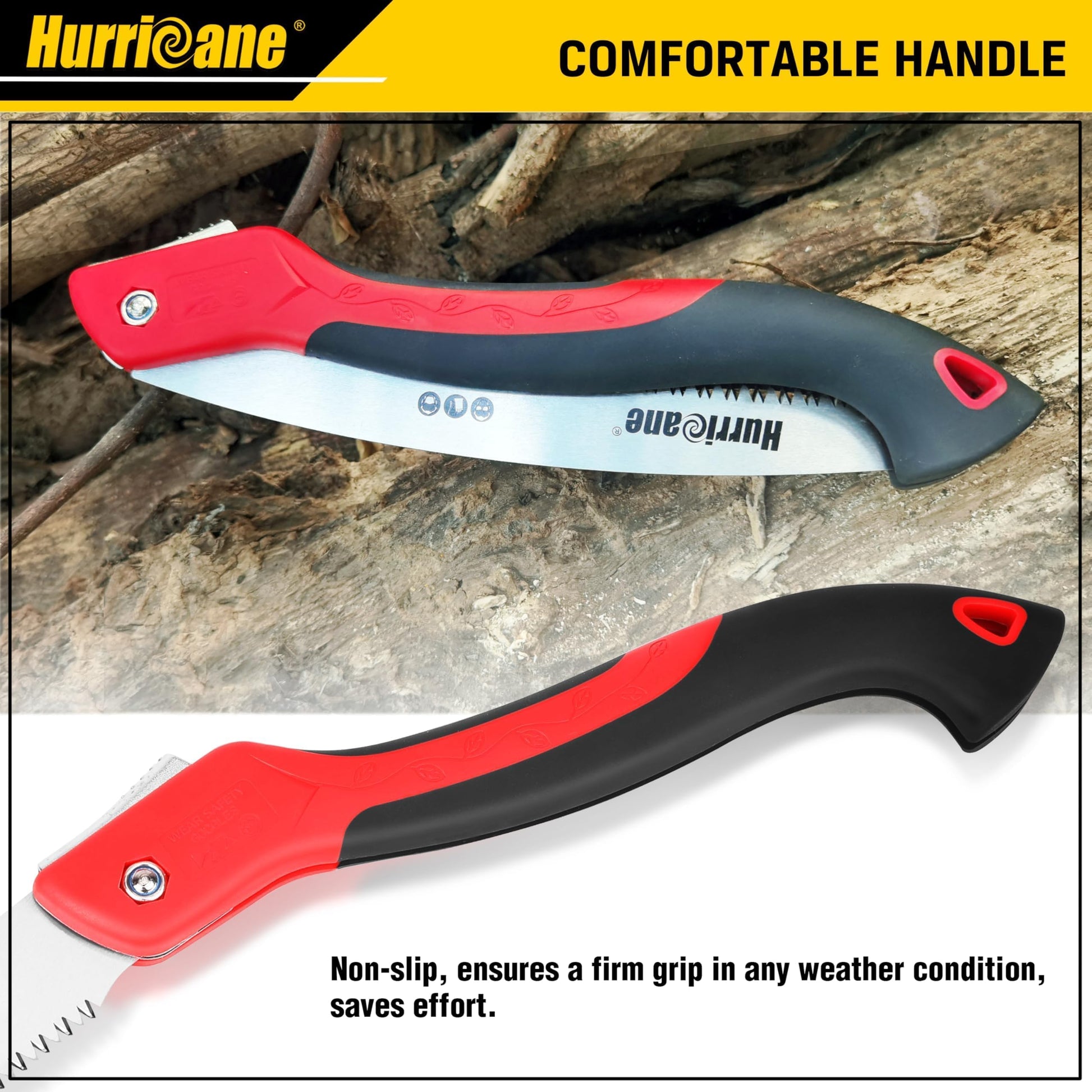 HURRICANE 10" Folding Hand Saw, SK5 Steel Blade with Triple-Cut Razor Teeth – Portable Foldable
