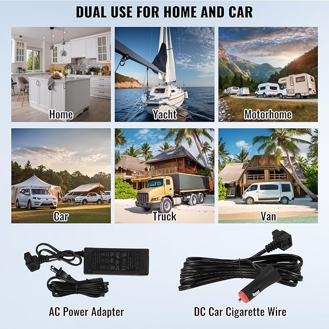 VEVOR NLS35, 12 Volt Car Refrigerator Fridge, 25Liter(26.4qt) Dual Zone Portable Freezer, -4℉-68℉ Adjustable Range, 12/24V DC and 100-240V AC Compressor Cooler for Outdoor, Camping, RV, Grey