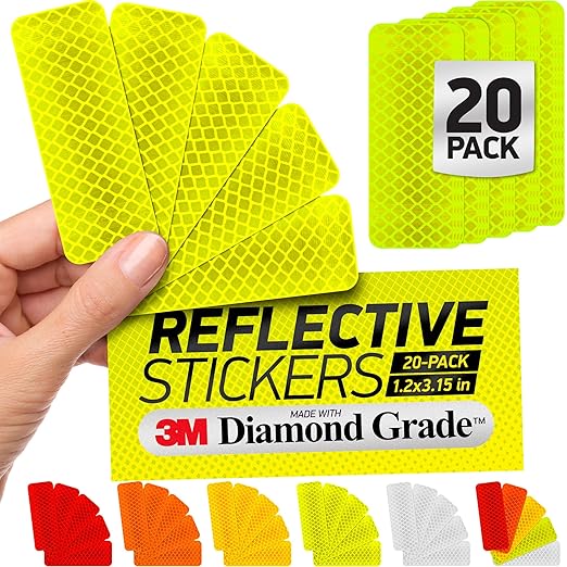 Reflective Safety Tape Stickers | 3M Diamond Grade | Yellow-Green | 1.2″ x 3.15″ | 20-Pack | Safety Warning Tape for Helmets, Cars, Mailboxes & More