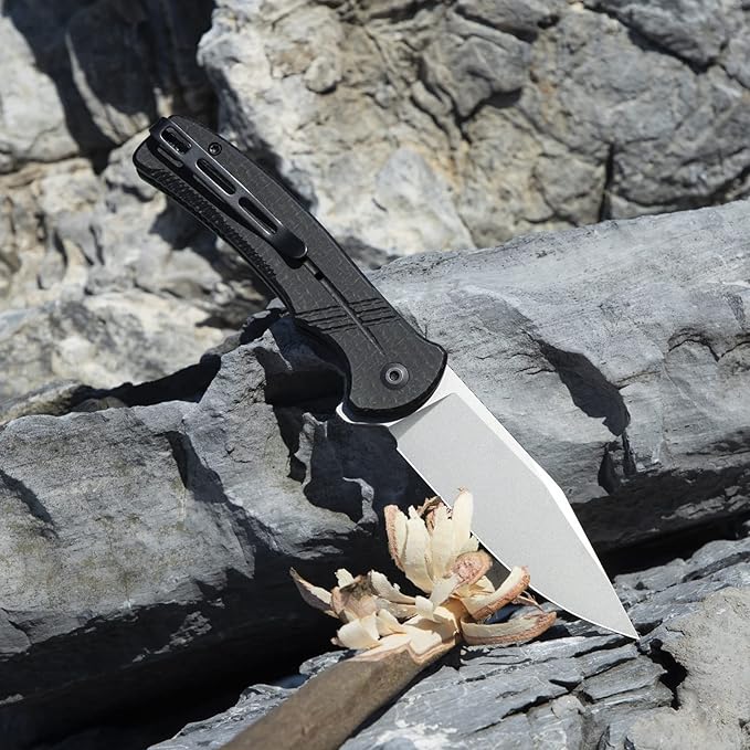 CIVIVI Folding Pocket Knife, Button Lock Flipper Cogent Knife 14C28N Blade Black Micarta Handle for Outdoor EDC Camping C20038D-7