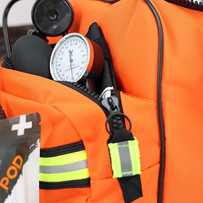 Lightning X MB30-SKC Large EMT Trauma Kit | Fully Stocked First Responder Bag w/ 240+ Supplies | EMS Fire Police Office Sports Team Emergency Medical Kit - Orange