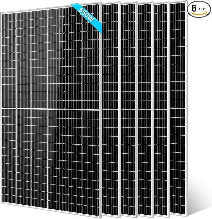 SUNGOLDPOWER UL61730 6PCS 550W Solar Panels Monocrystalline,Waterproof IP68,High Efficiency Solar Panel for Charging Station,Household,Marine,On/Off Grid Solar System (Total 3300W)