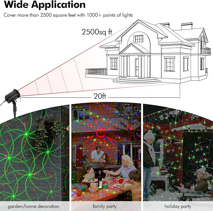 Poeland 8 Patterns Christmas Laser Projector Lights, Outdoor Garden Decorative Lights with Remote Control and Security Lock for Indoor Outdoor Home Garden (Red, Green, Blue)