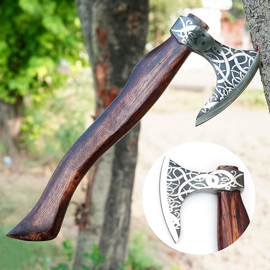 QEPAA CRAFTS® The Frostbreaker Handmade Viking Forged Steel Camping Survival Axe for Wood Splitting and Chopping-Bushcraft Hatchet- Norse Viking Gift for Adventurers