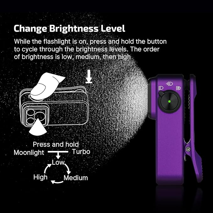 OLIGHT Oclip Pro EDC Flashlight Clip-on Light, Rechargeable 500 Lumens with Three Lighting Solutions Type-C Charging, Magnetic Flash Lights for Signaling, Cycling, Outdoor or Indoor Use(Purple)