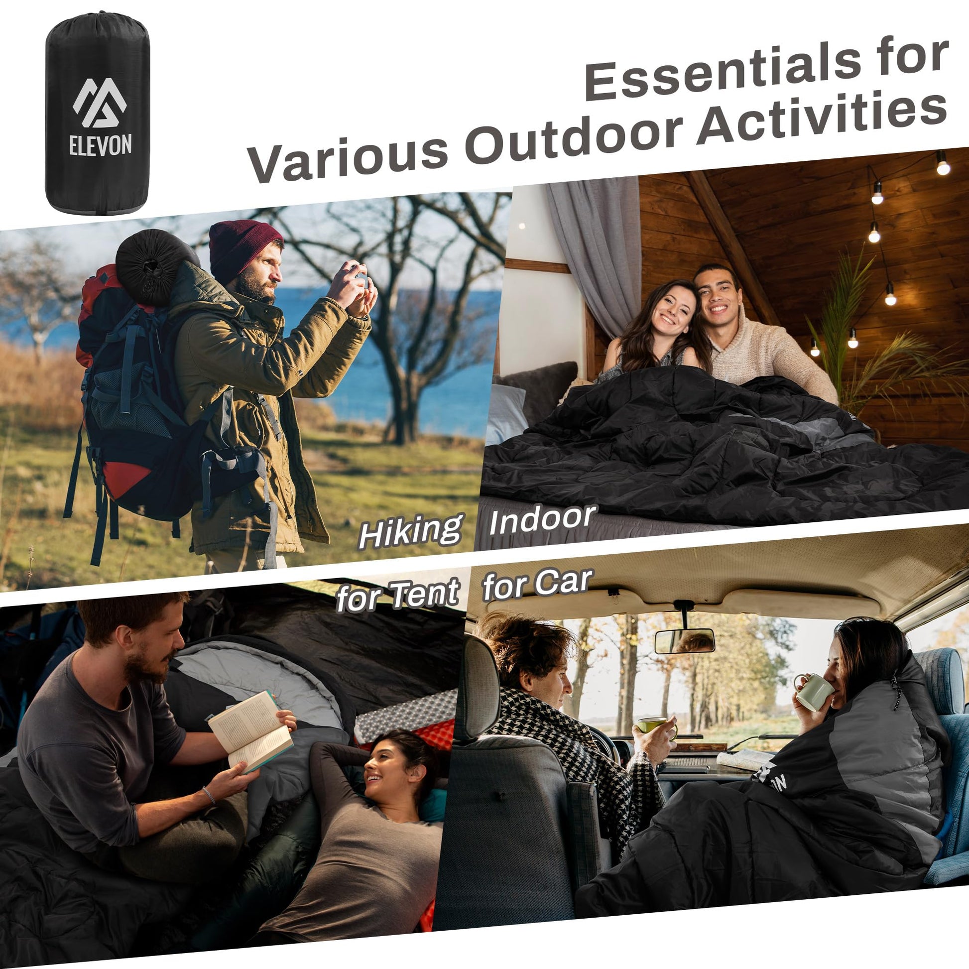 Elevon Sleeping Bag for Adults Teens Kids Cold Warm Weather, Portable Waterproof & Lightweight