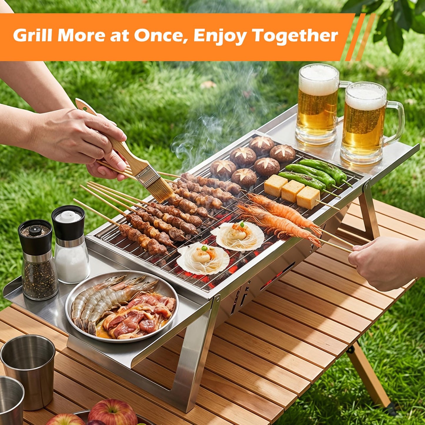 Small Portable Folding Charcoal BBQ Grill for Camping Picnic Garden Terrace