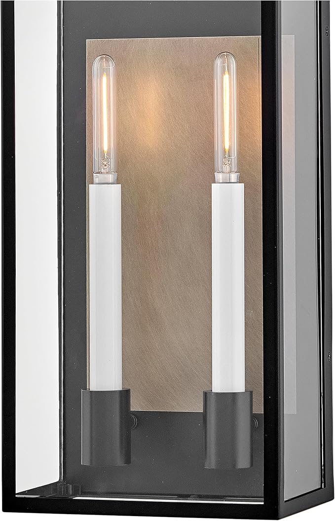 Hinkley Campbell Large Wall Mount Outdoor Lantern - Clear Glass, Aluminum - Black Finish and Burnished Bronze Accents
