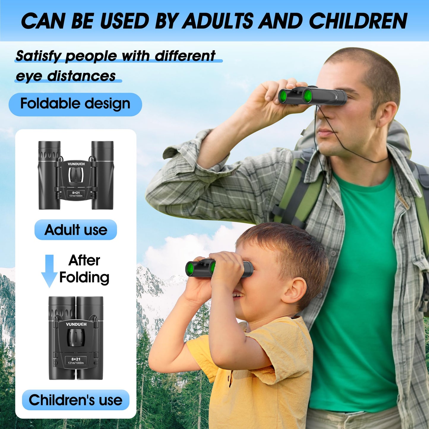 Mini Compact Binoculars for Adults and Kids - Waterproof High Powered Easy Focus Small Binocular