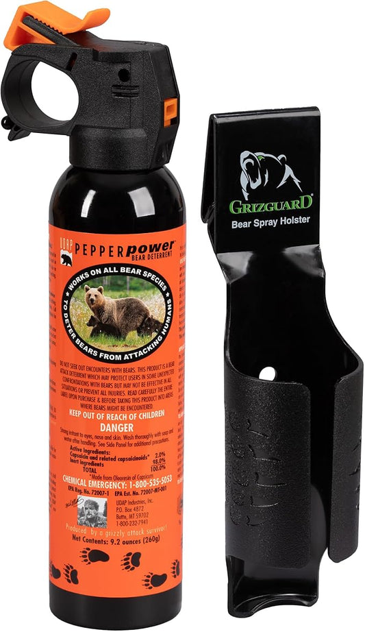 UDAP Pepper Power Magnum Bear Spray Self Defense Deterrent with Griz Guard Holster for Camping