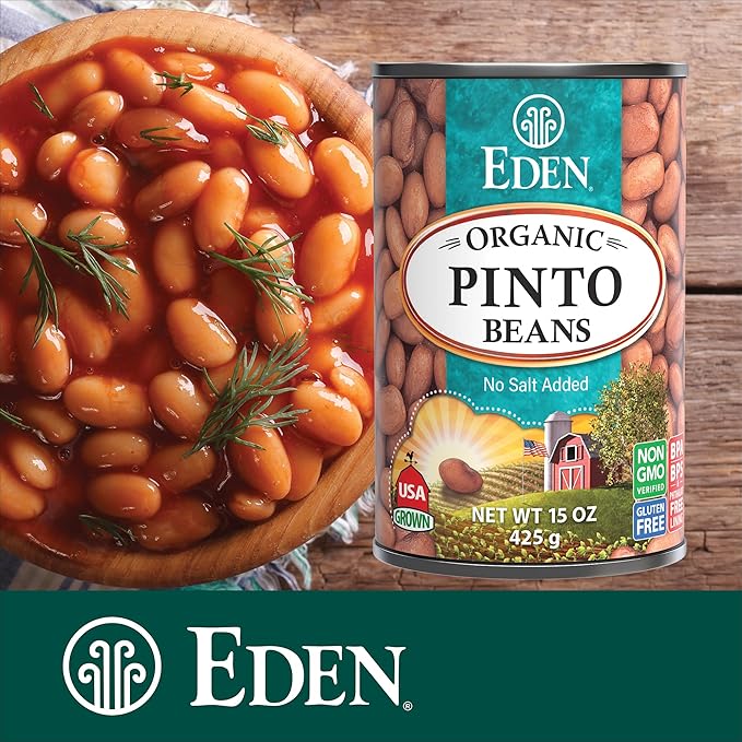 Eden Organic Pinto Beans, 15 oz Can (12-Pack), No Salt Added, Non-GMO, Gluten Free, Vegan, Kosher, U.S. Grown, Heat and Serve, Macrobiotic, Frijol Pinto