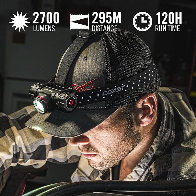 Coast® XPH34R 2075 Lumen USB-C Rechargeable-Dual Power LED Headlamp withPURE Beam® Twist Focus??and Magnetic Base