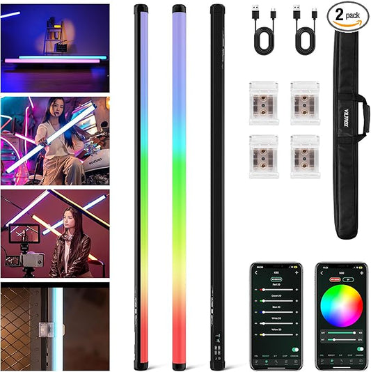 VILTROX K90 2 Pack RGB Tube Light, 30W 38inch Large RGBWY Photography LED Video Stick Light Wand with APP/2.4G/Remote Control, CRI 97+, 26 Scenes, 2500K-8500K, 14.8V/3300mAh Battery, Magnetic Chip
