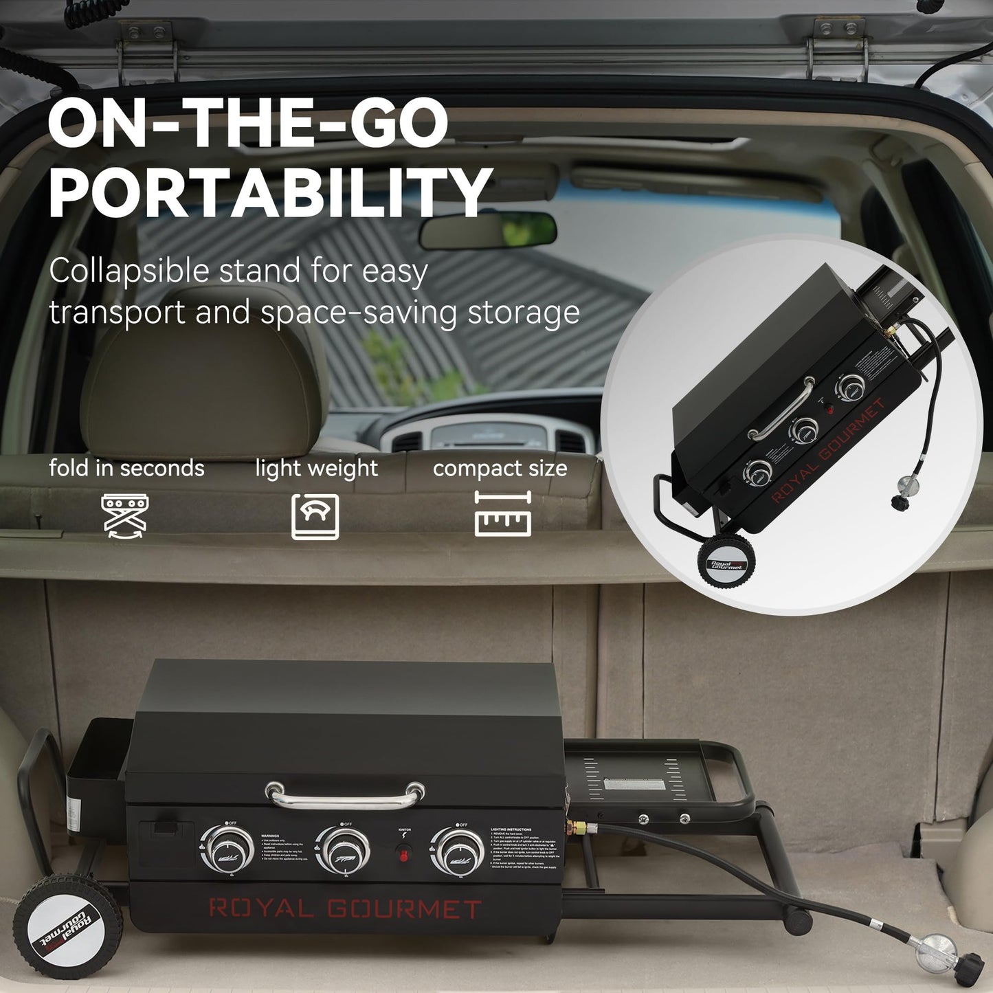 Royal Gourmet PD3001 3-Burner Propane Gas Griddle with Collapsible Stand