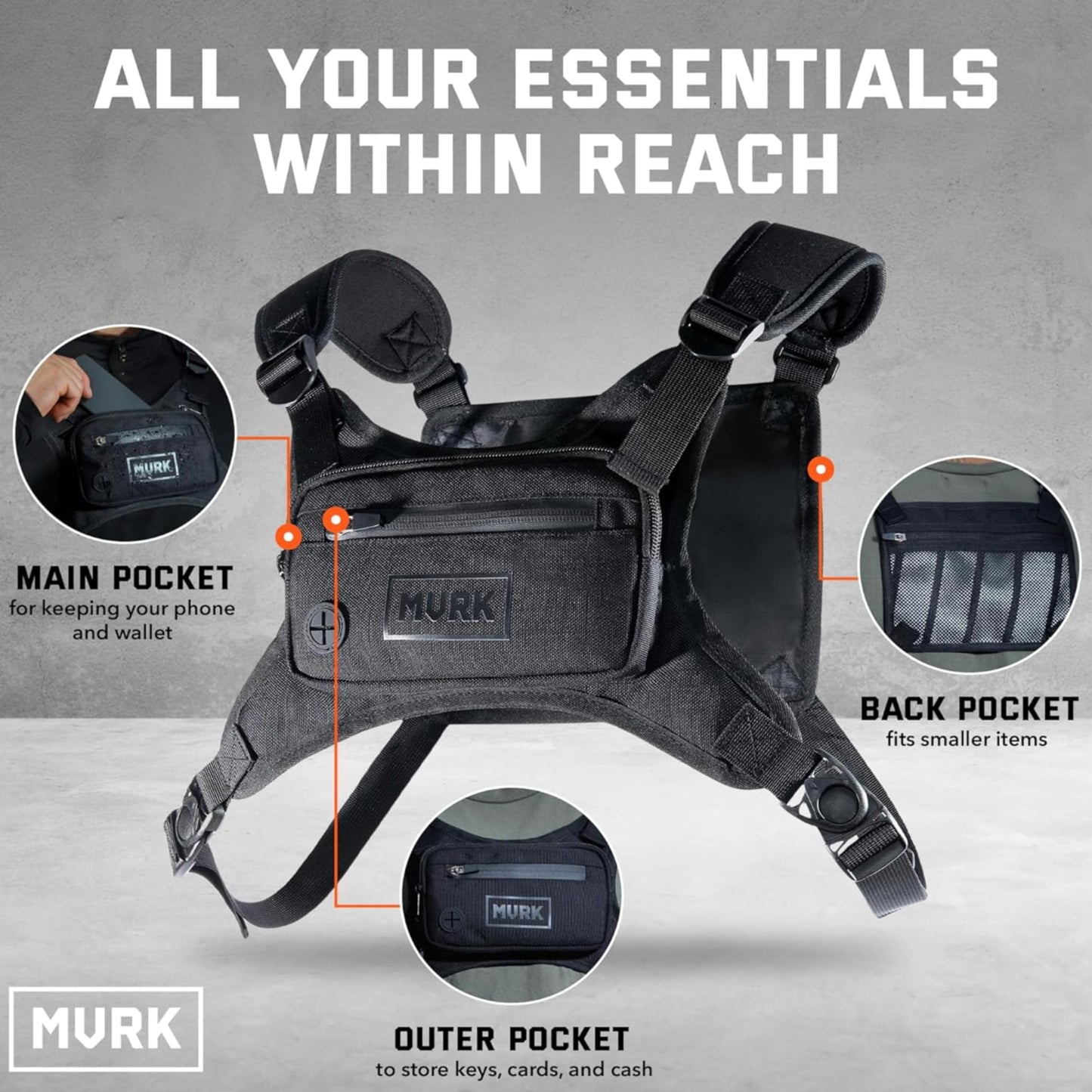 MVRK Water Resistant Running Vest Chest Pack, Phone Holder for Running, Lightweight Training Pack